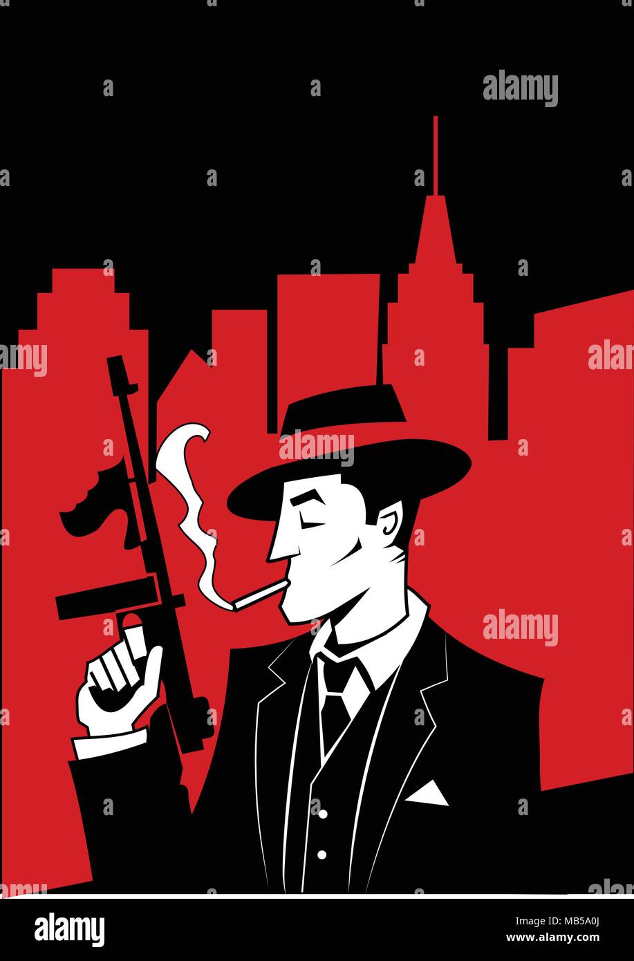 Cartoon Gangster Comic Art Vector Illustration Stock Vector Image