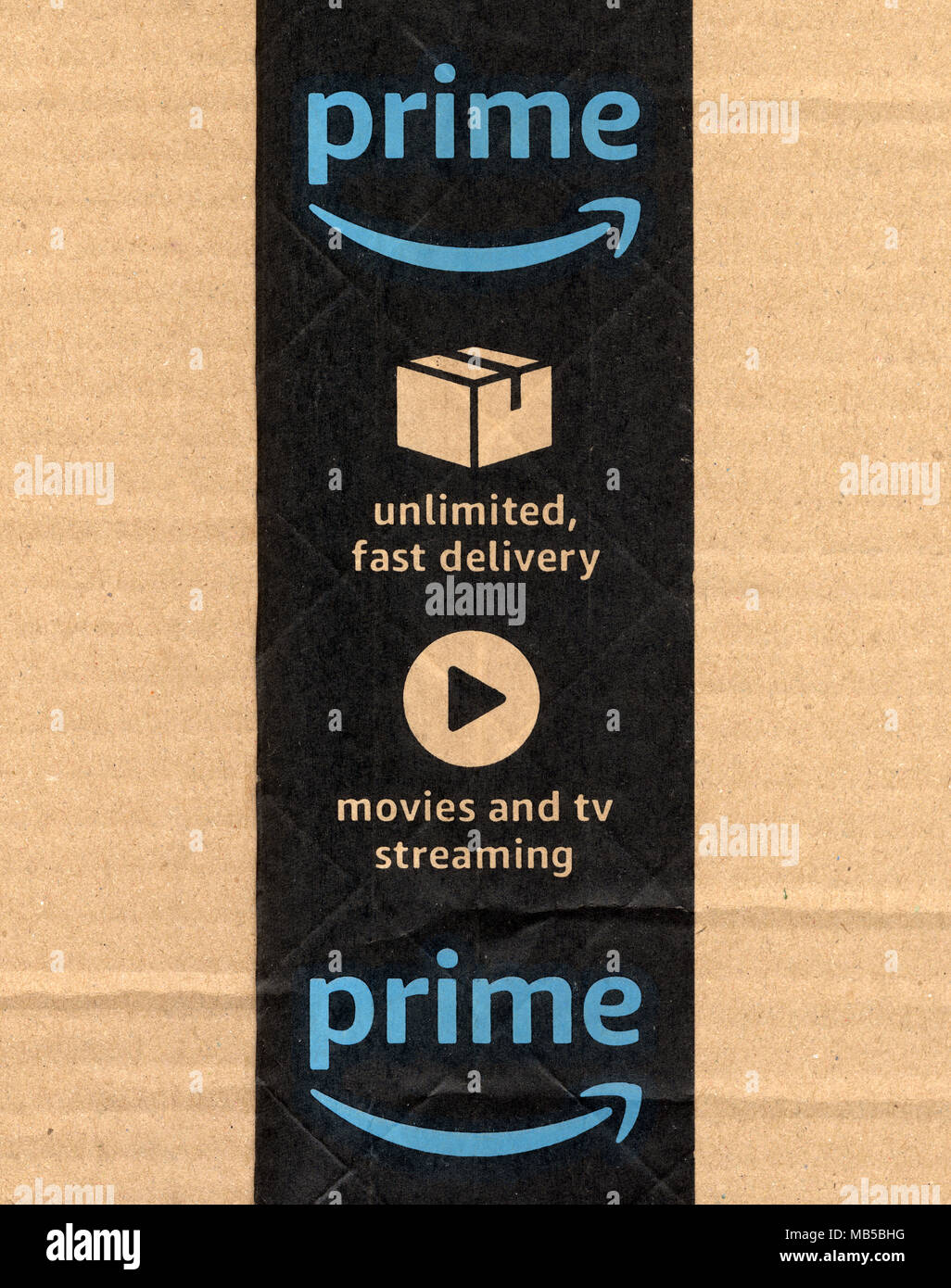 SEATTLE, USA CIRCA DECEMBER 2017 Amazon prime label on a parcel