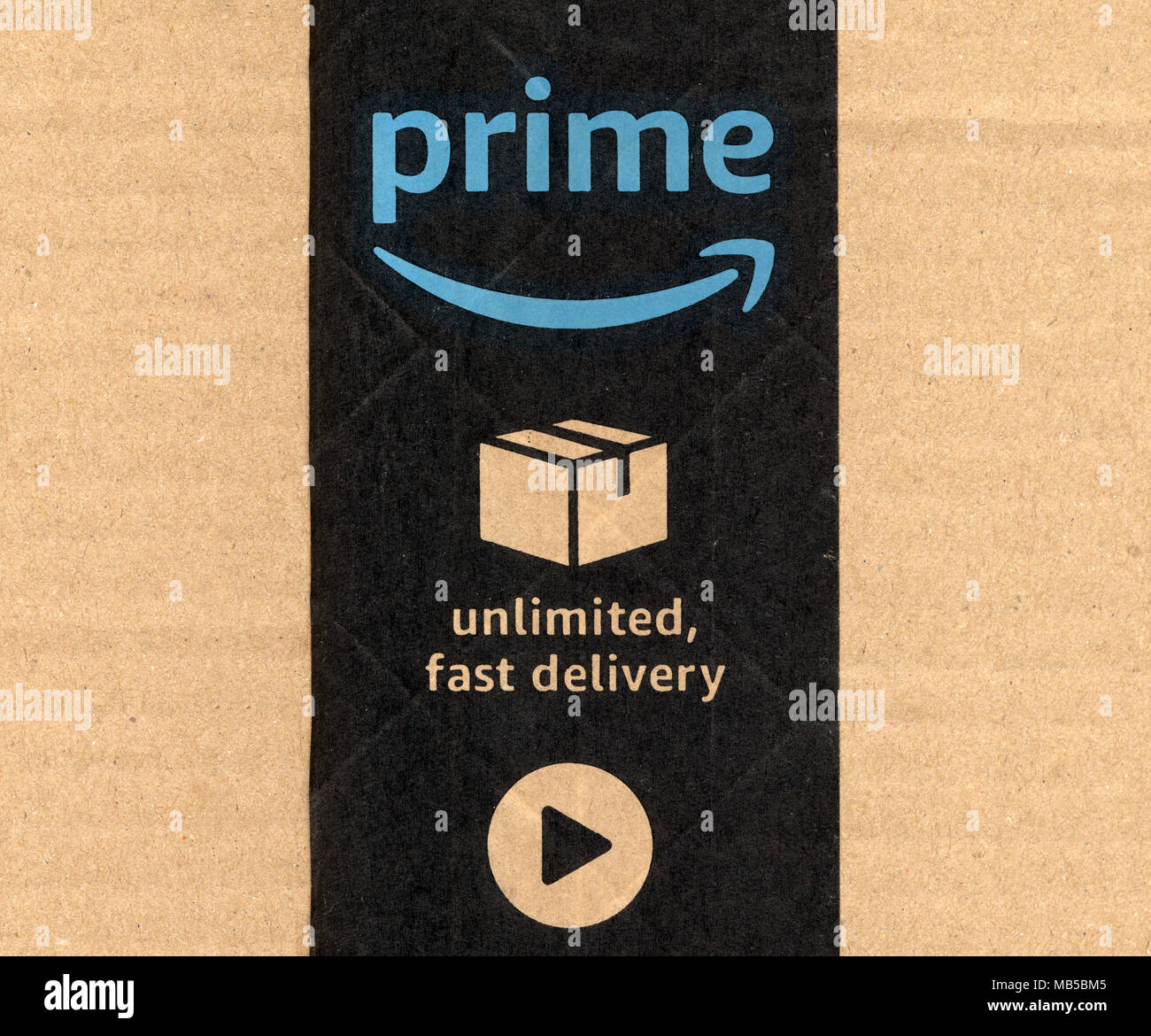 SEATTLE, USA CIRCA DECEMBER 2017 Amazon prime label on a parcel