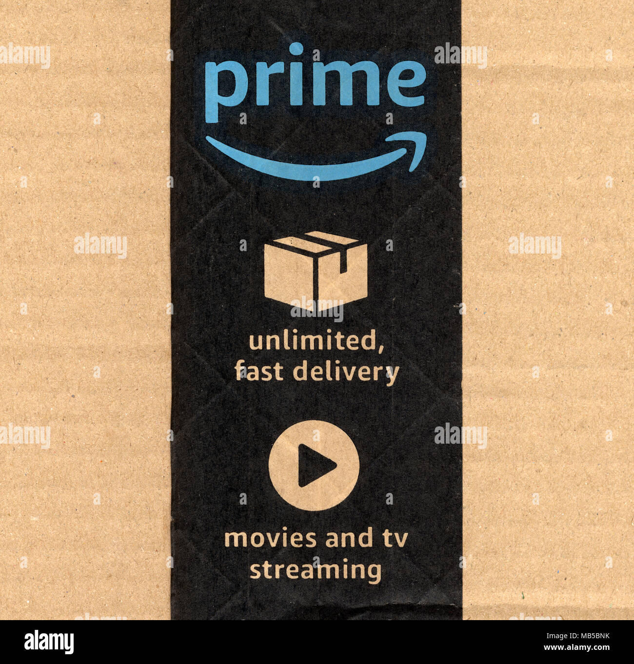 SEATTLE, USA CIRCA DECEMBER 2017 Amazon prime label on a parcel