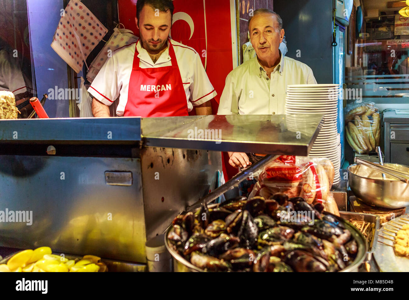 Turkish chefs, seafood restaurant, Istanbul, Turkey Stock Photo
