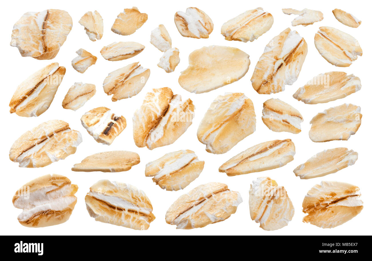 Oat flakes isolated on white background. Close up. Stock Photo