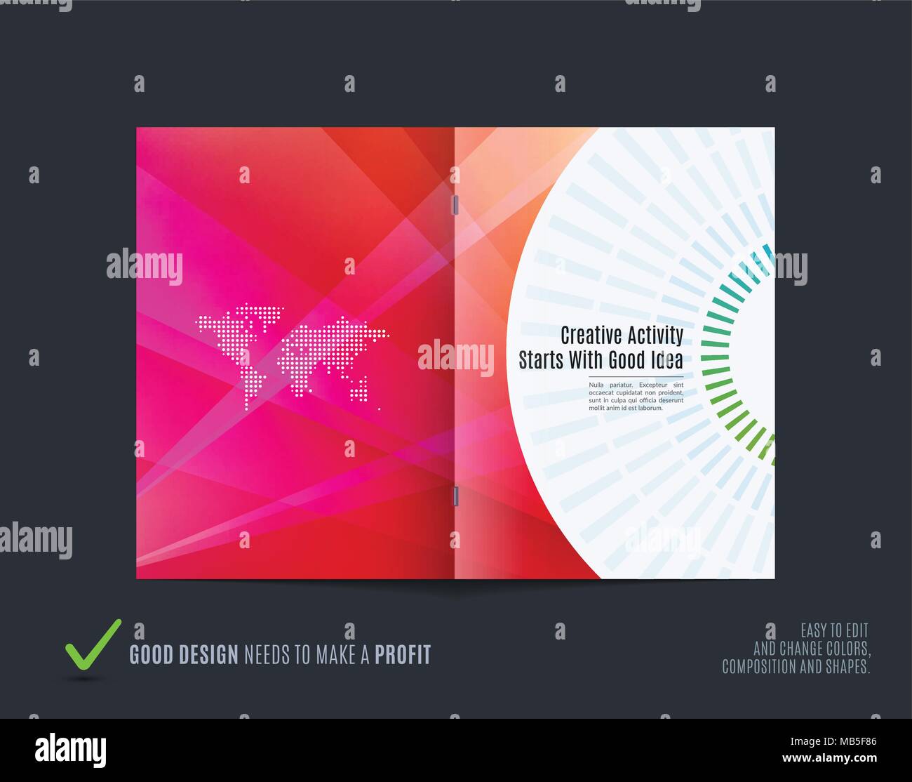Abstract brochure design, modern catalog, centerfold cover, flyer in A4 with colourful rays Stock Vector