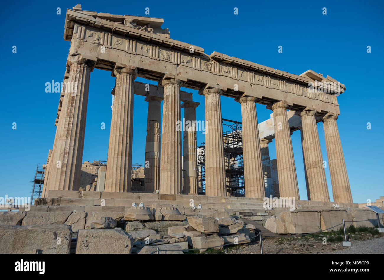 Parthenon temple on a bright day. Acropolis in Athens, Greece Stock Photo