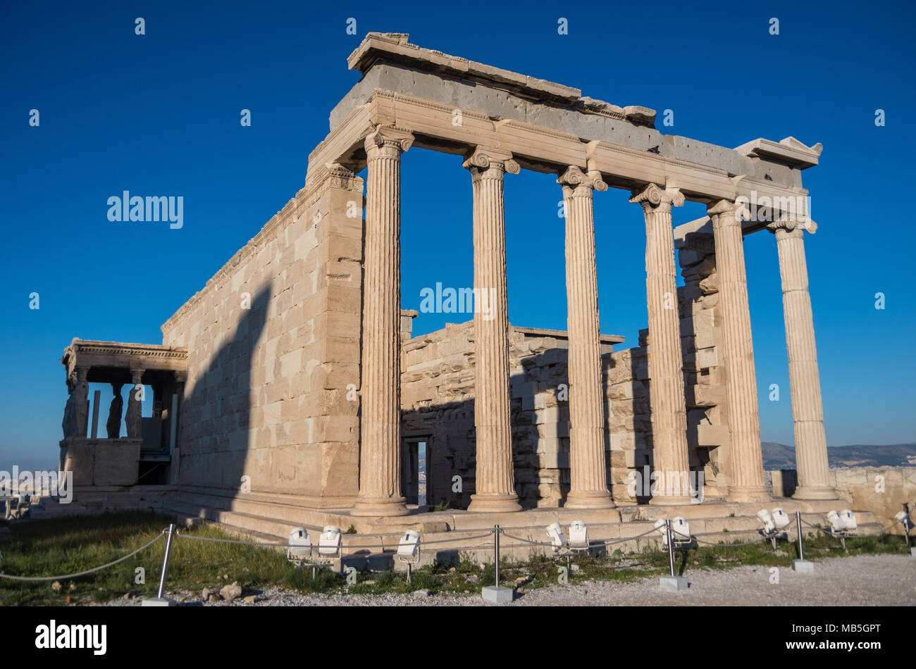 Erechtheion or Erechtheum, A Greek temple dedicated to both Athena and Poseidon. Acropolis of Athens. UNESCO World Hetiage site. Stock Photo