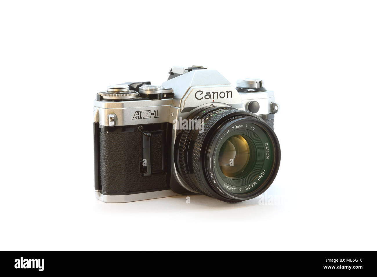 Canon AE-1 camera on white background Stock Photo