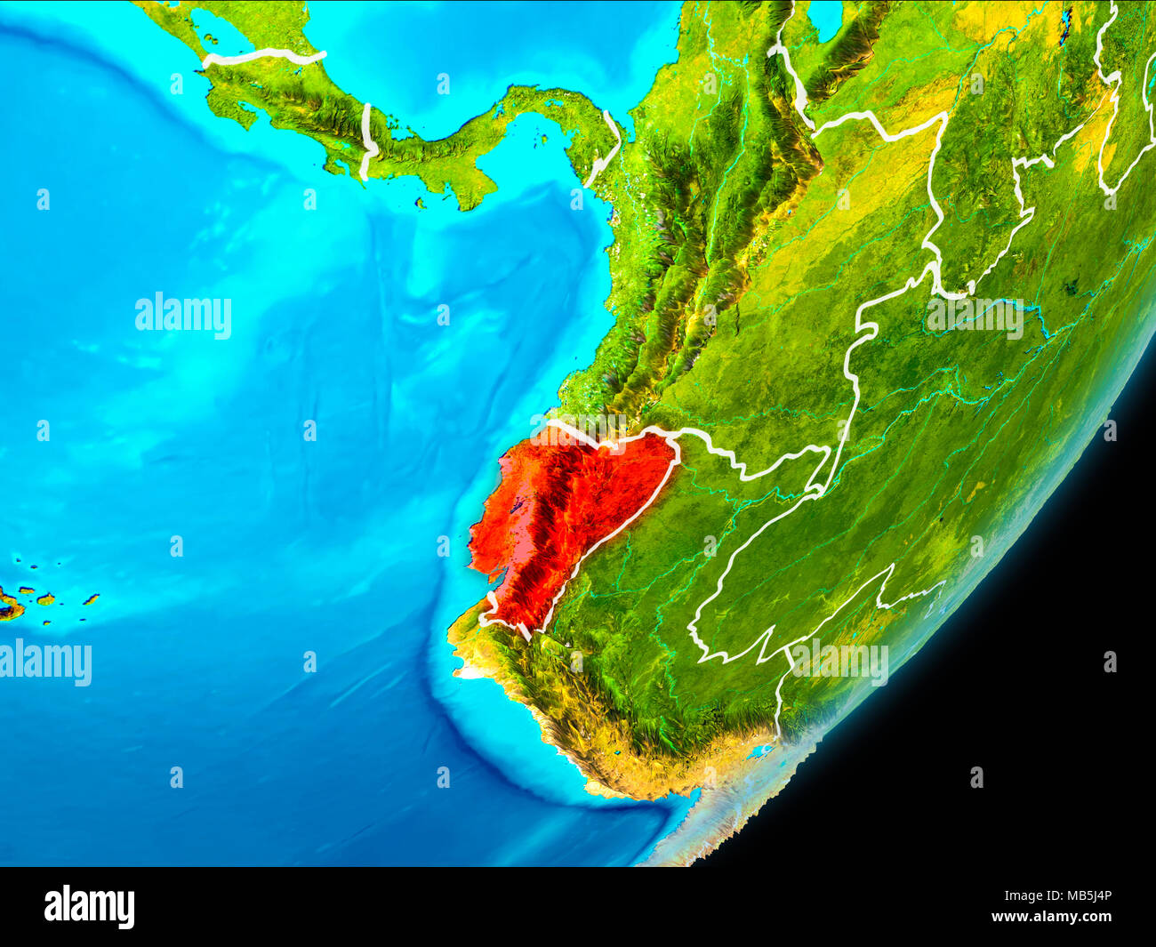Map Of Ecuador In Red As Seen From Space On Planet Earth With White Map Of Ecuador In Red As Seen From Space On Planet Earth With White Borderlines 3d Illustration Elements Of This Image Furnished By Nasa MB5J4P