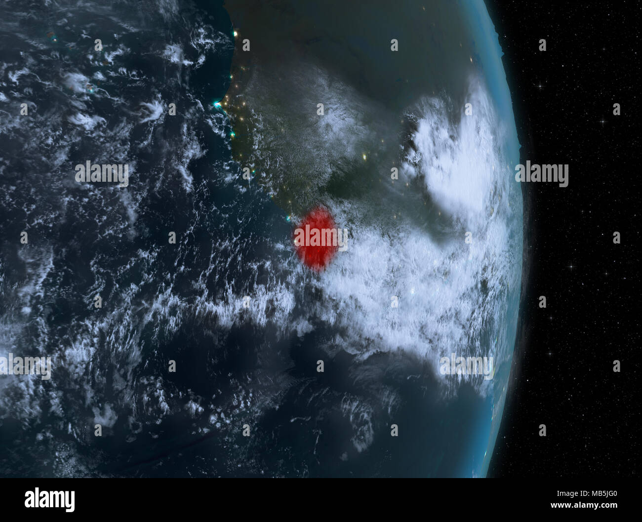 Sierra Leone from orbit of planet Earth with clouds at night with ...