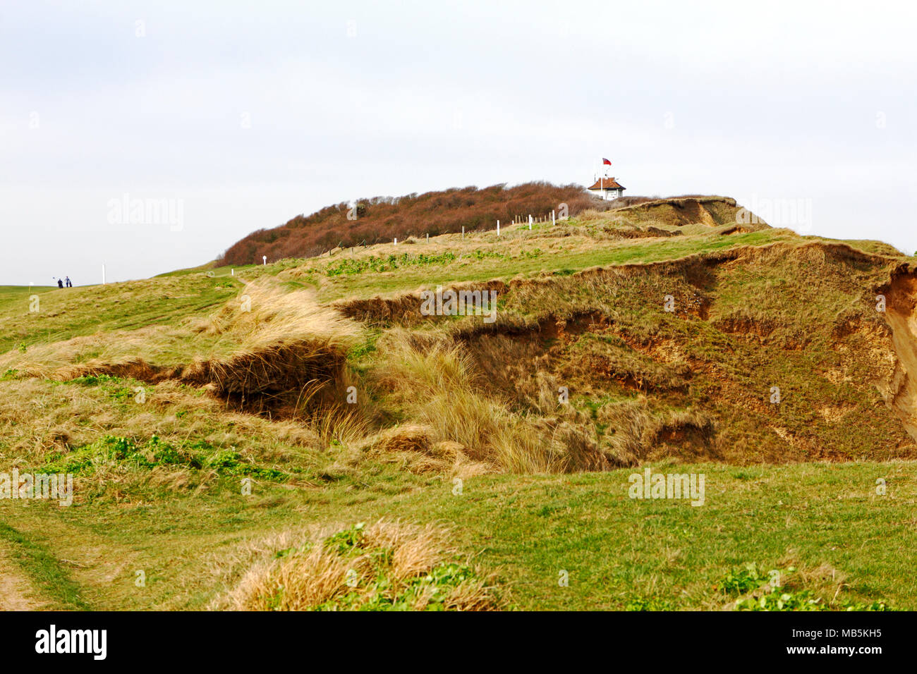 The route of the Norfolk Coast Path by the cliff top approaching Skelding Hill, Sheringham, Norfolk, England, United Kingdom, Europe. Stock Photo