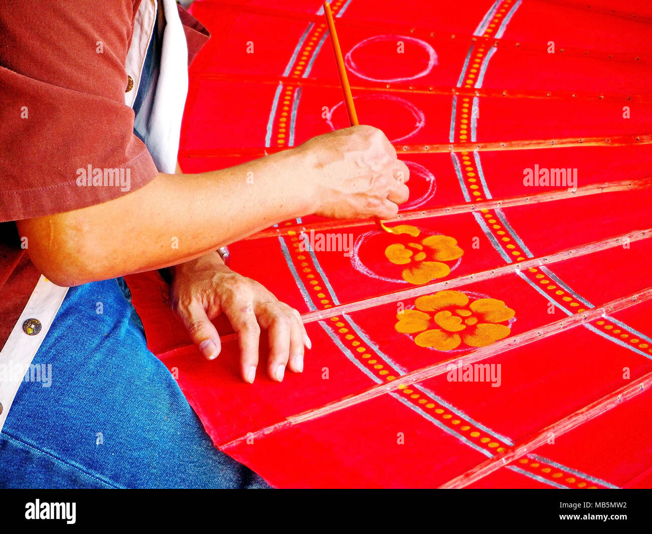Color Painting on the Fabric Patio Umbrella Stock Photo Alamy
