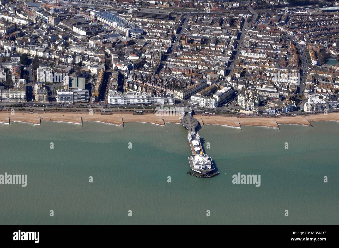 EASTBOURNE AND PIER, EAST SUSSEX. Stock Photo