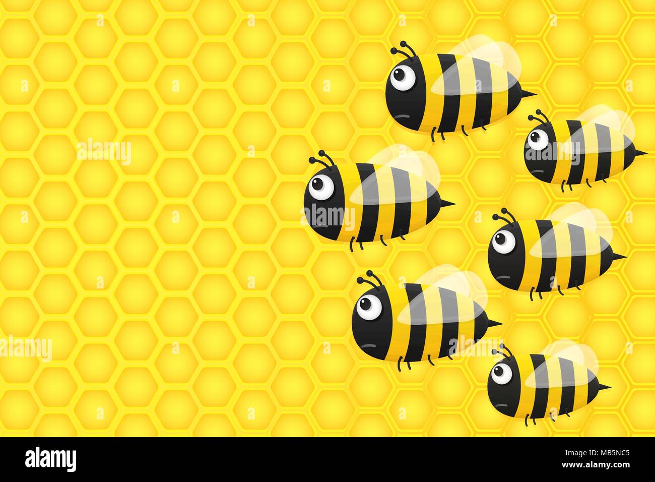 Background with honeycombs and the bees Stock Vector