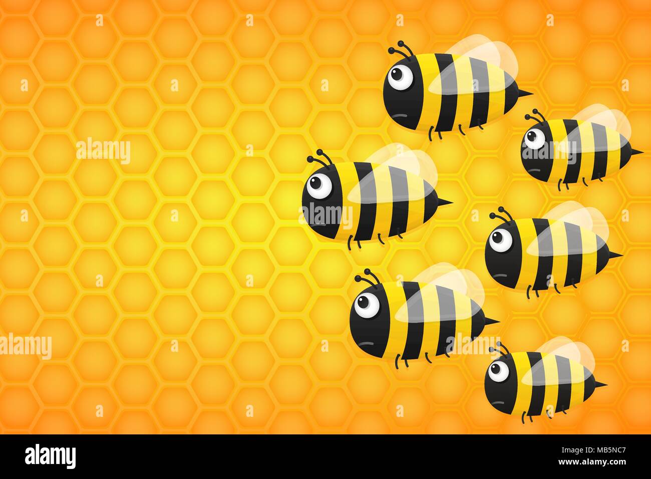 Vector Illustration of a background with honeycombs and the bees Stock Vector