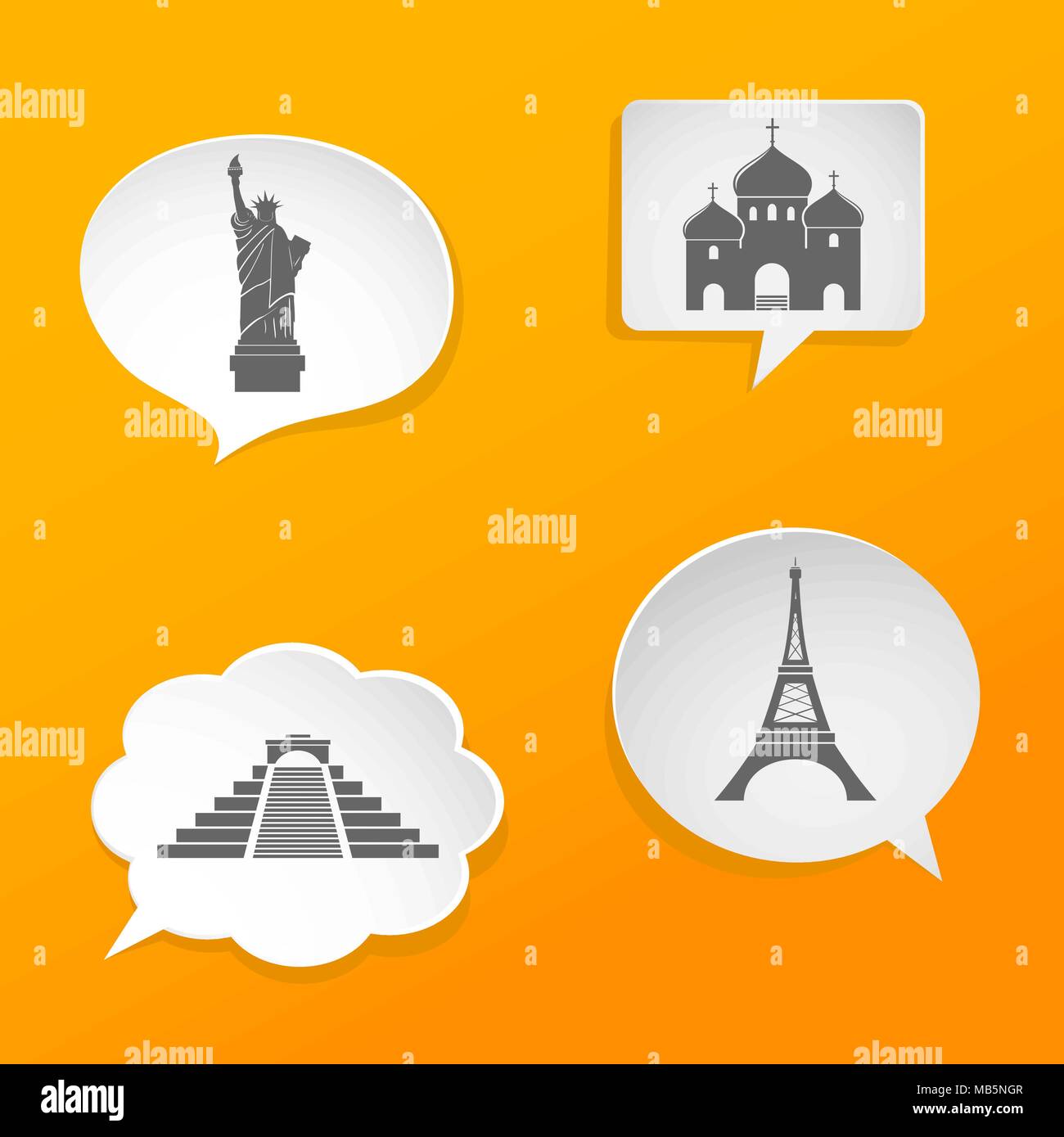 Speech bubbles with landmarks signs Stock Vector