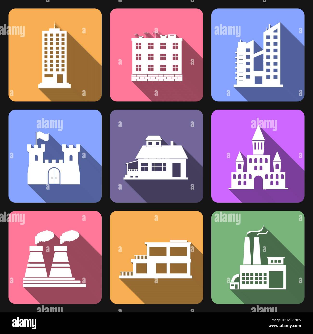 Building flat icons vector set Stock Vector
