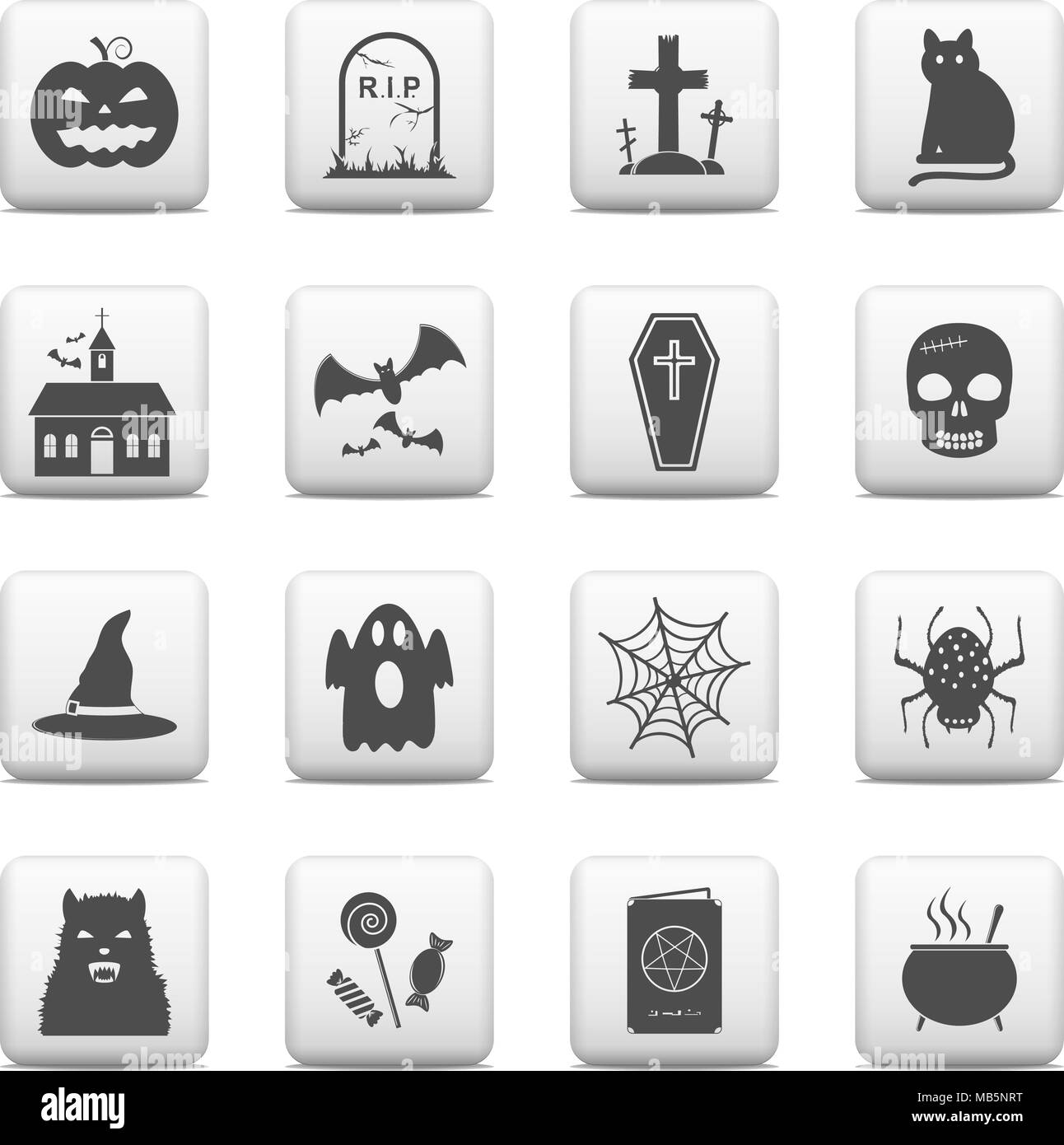 Halloween icons, web buttons set. Vector illustration Stock Vector