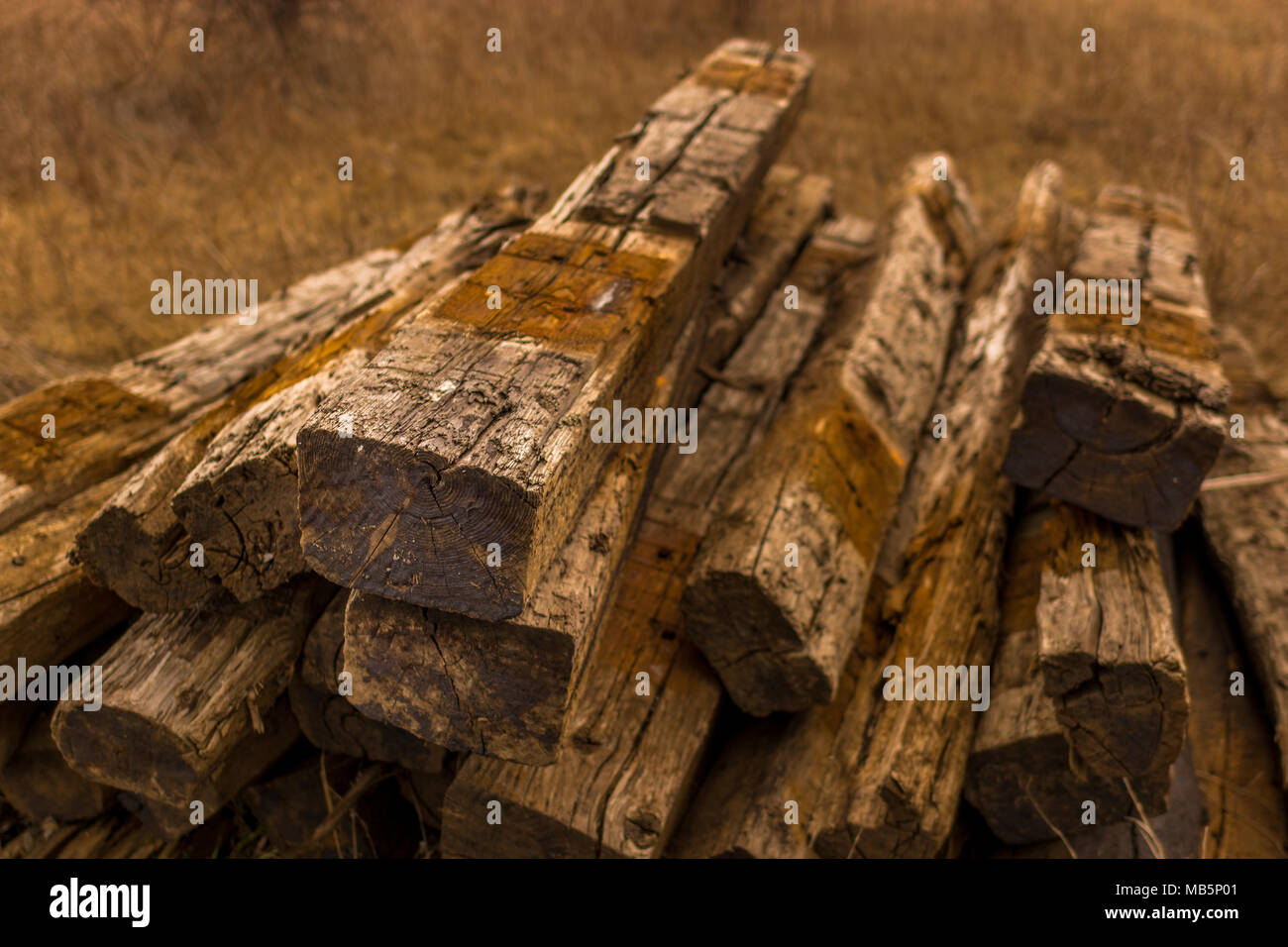 wood Train track planks pile Stock Photo Alamy