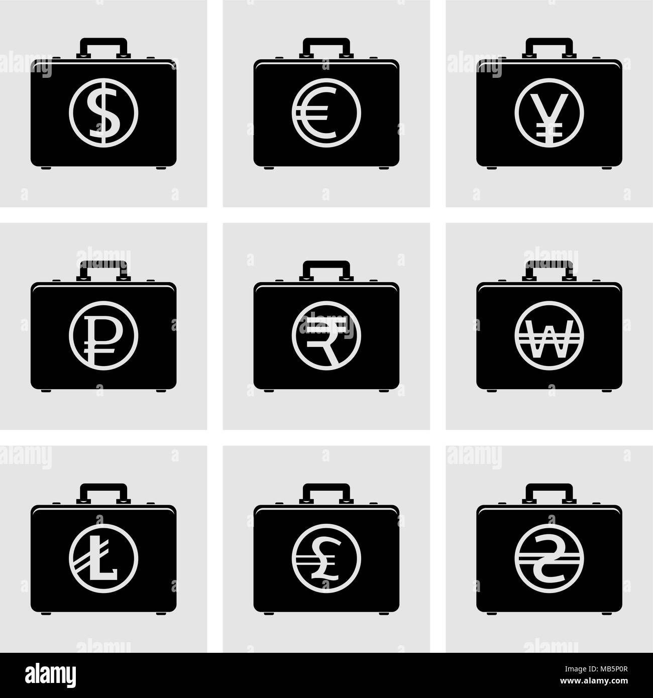 Briefcase icons with currency symbols Stock Vector