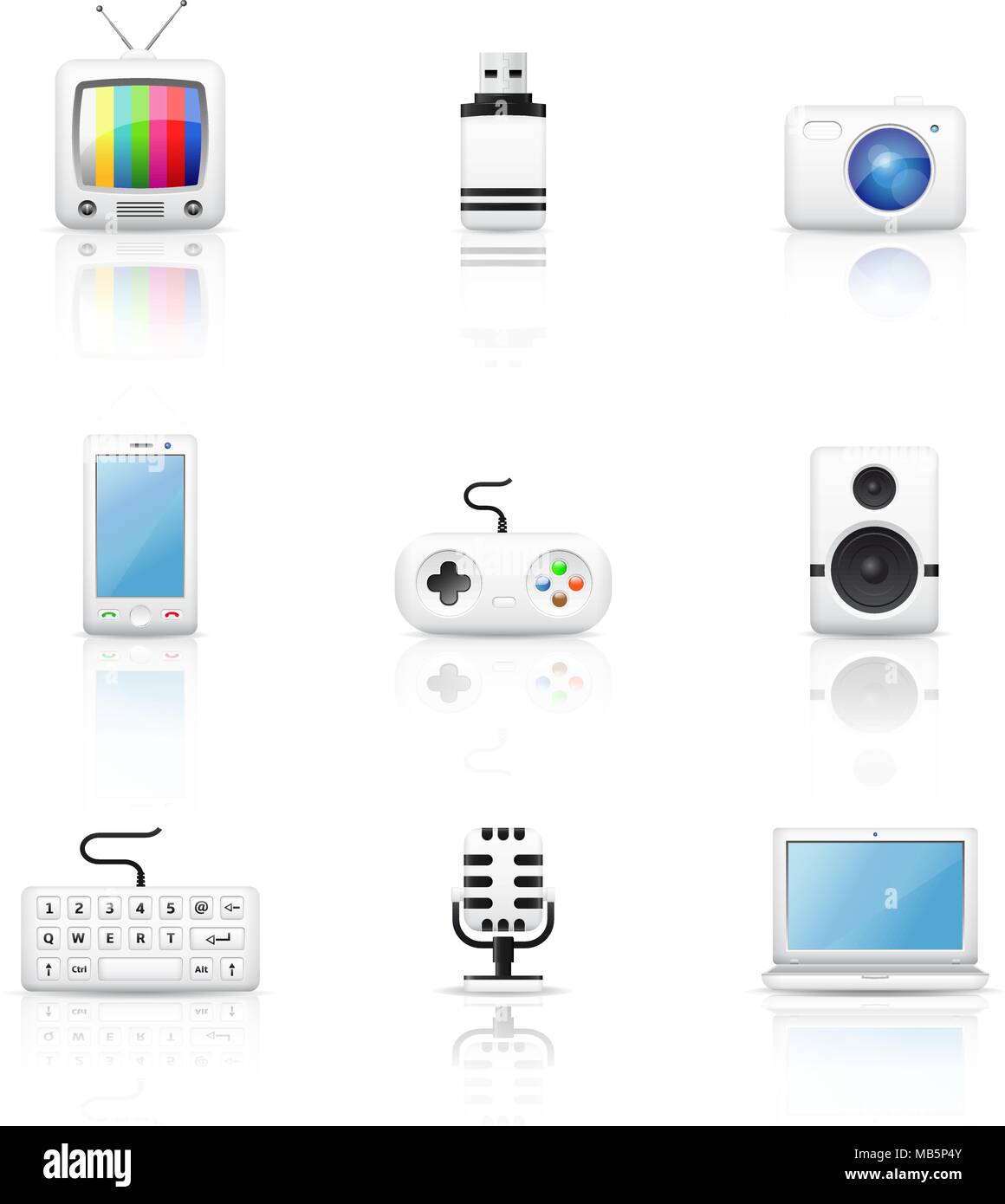 Digital devices icons with reflection Stock Vector