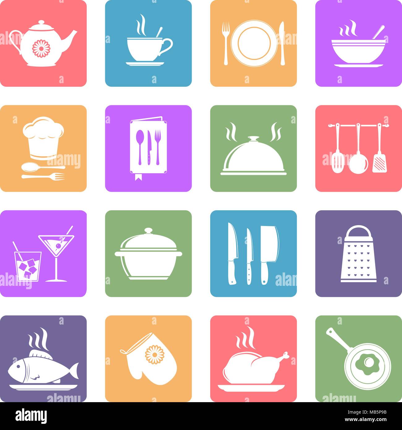 Cooking and kitchen icons, flat design vector Stock Vector