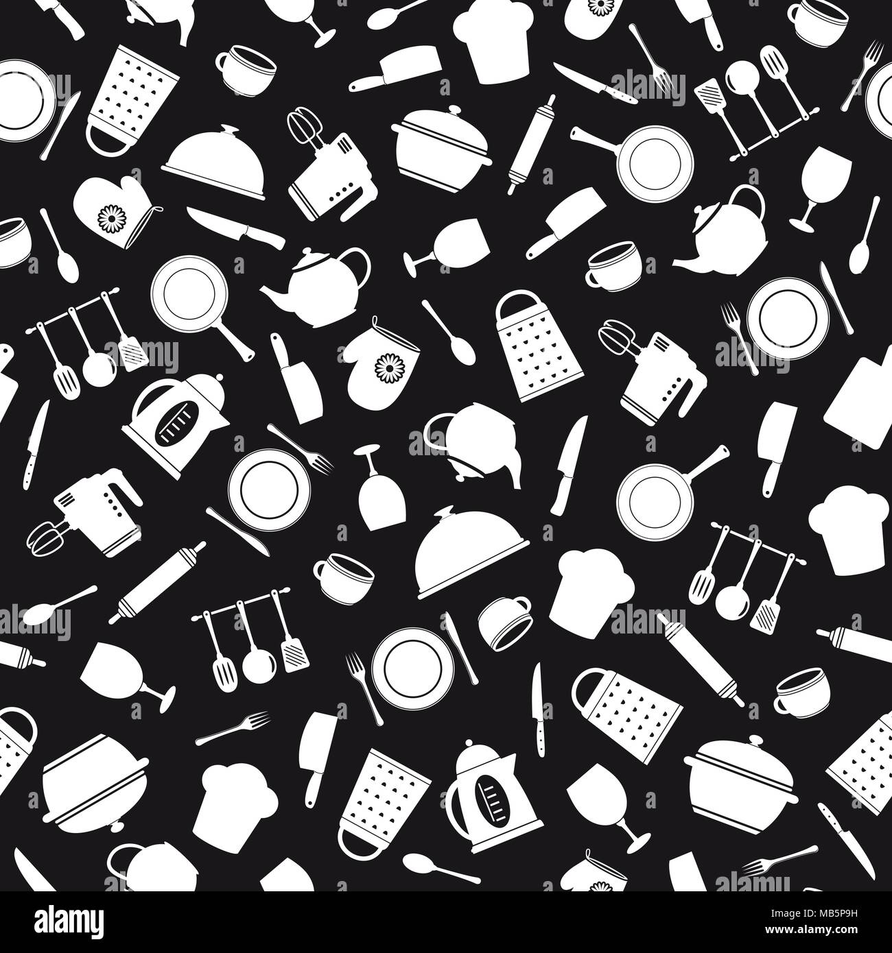 Vector seamless pattern of kitchen tools. Stock Vector