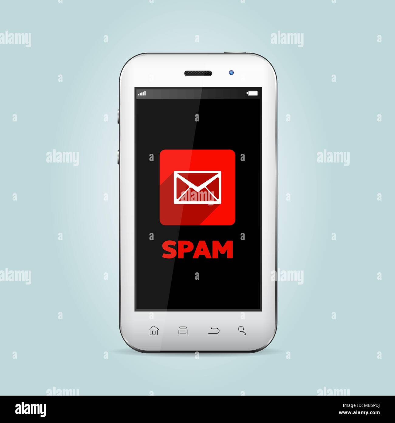 Concept of spam email. Flat icon of letter on smart phone screen Stock Vector