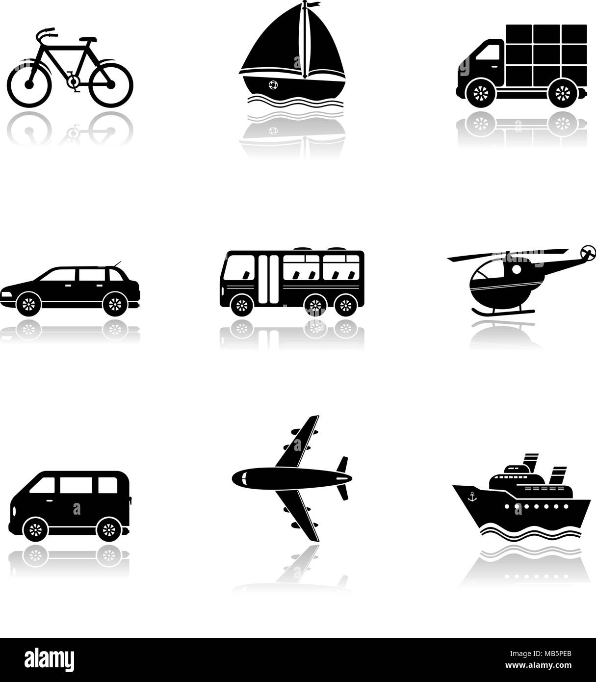 Transport icons with reflection Stock Vector