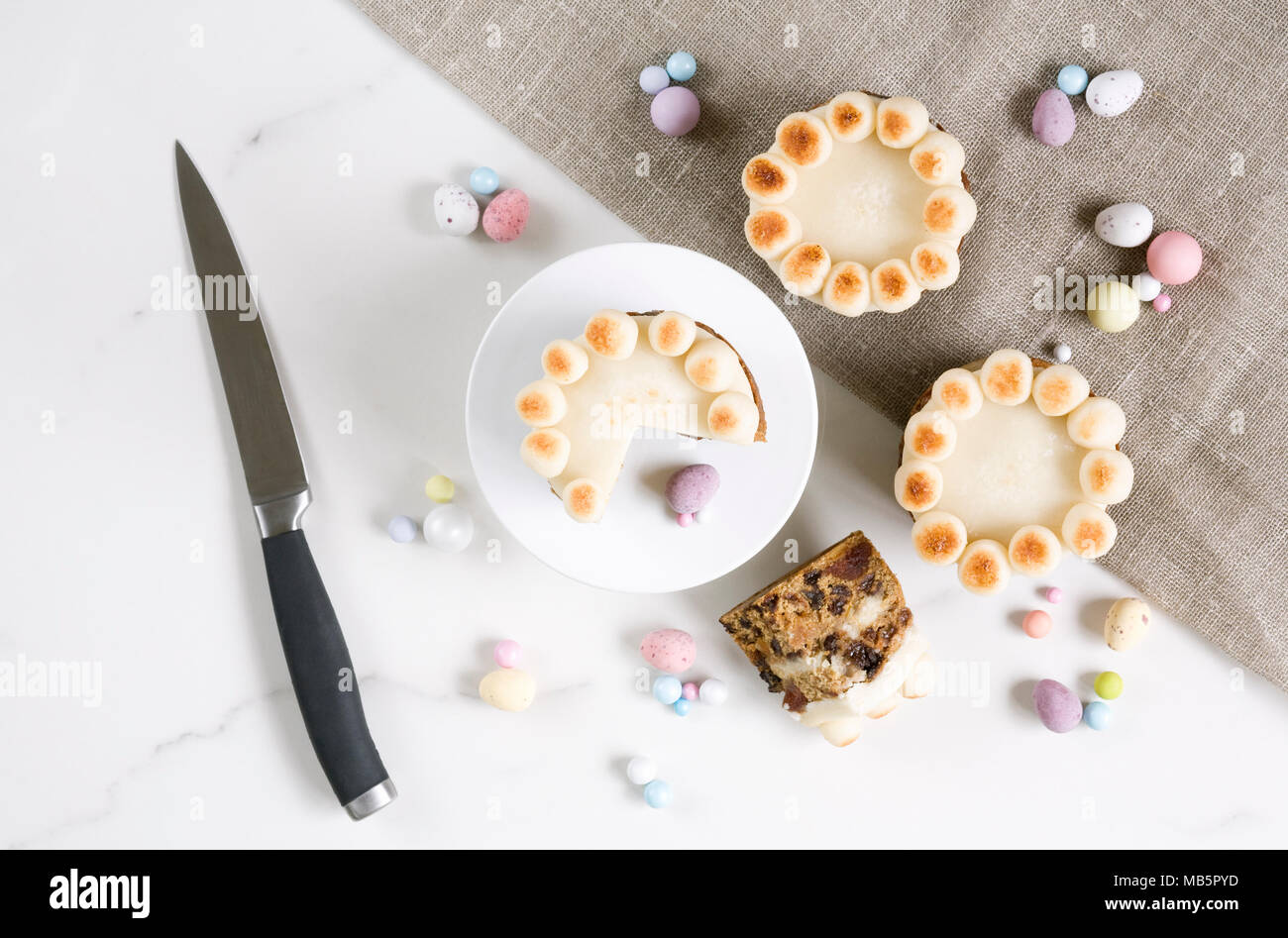 Homebaked mini simnel cakes. Stock Photo