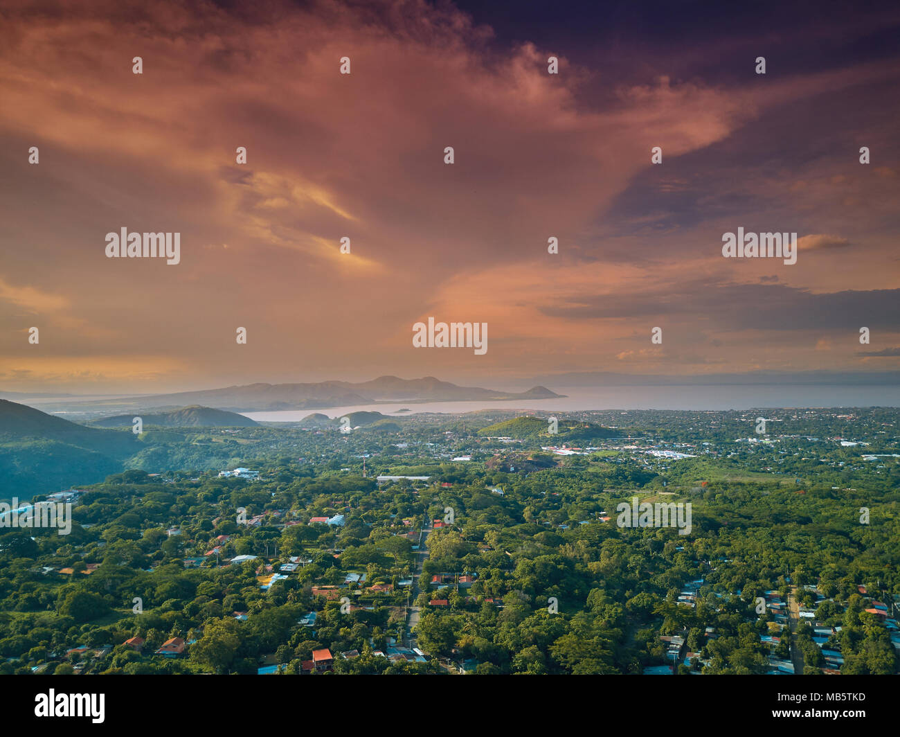 Cityscape in green nature scenery aerial panorama view Stock Photo