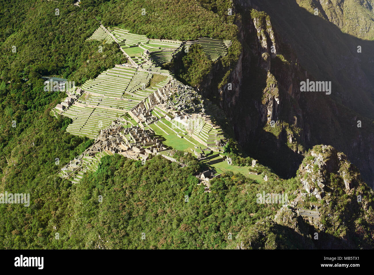 Scenery view on Machu Picchu town. Scenic landscape view on Machu Picchu Stock Photo