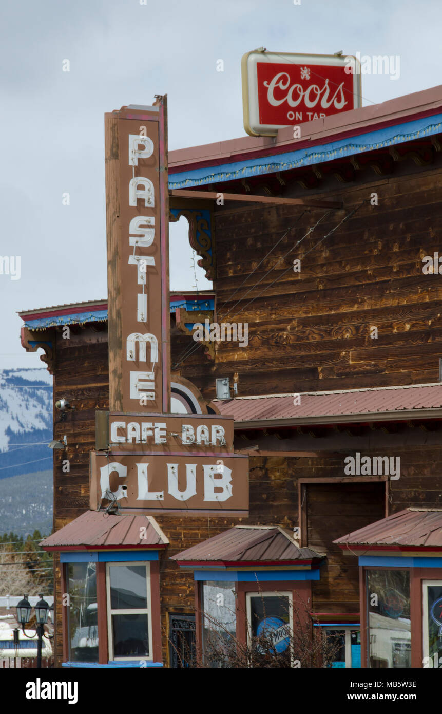 The historic Pastime Club in the mining city of Leadville, Colorado has seen a lot of history through its doors. Stock Photo
