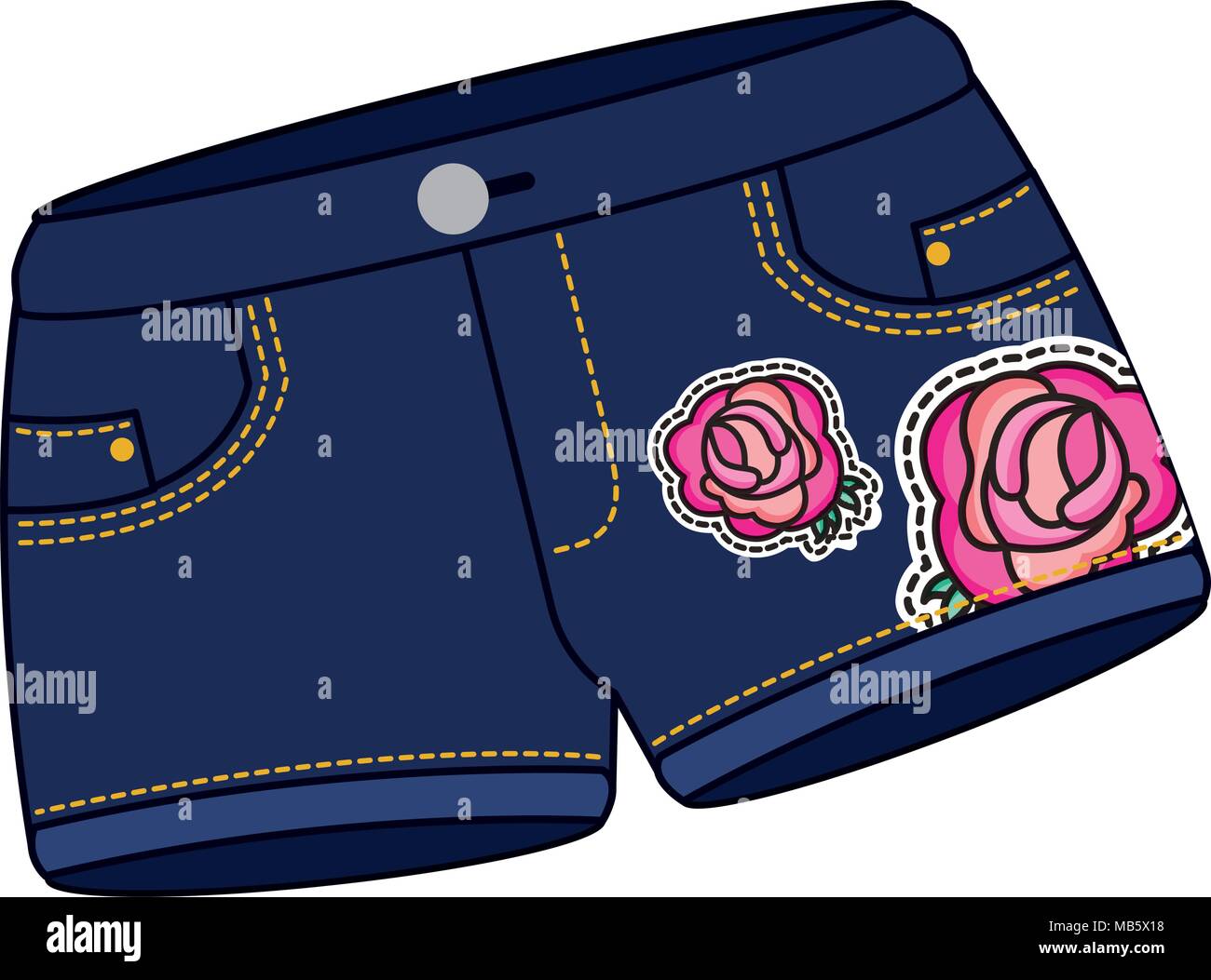 female shorts in jean with roses patch Stock Vector