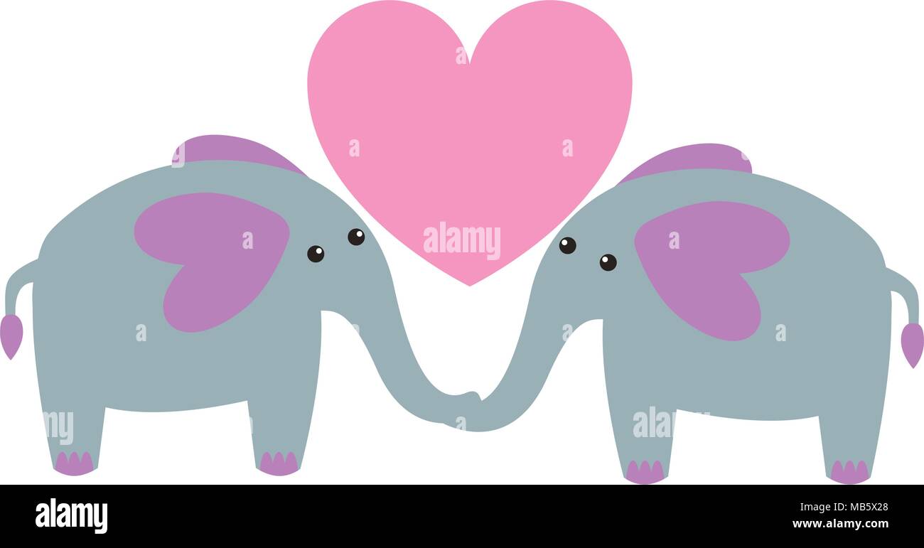cute elephants animal couple with heart Stock Vector Image & Art - Alamy