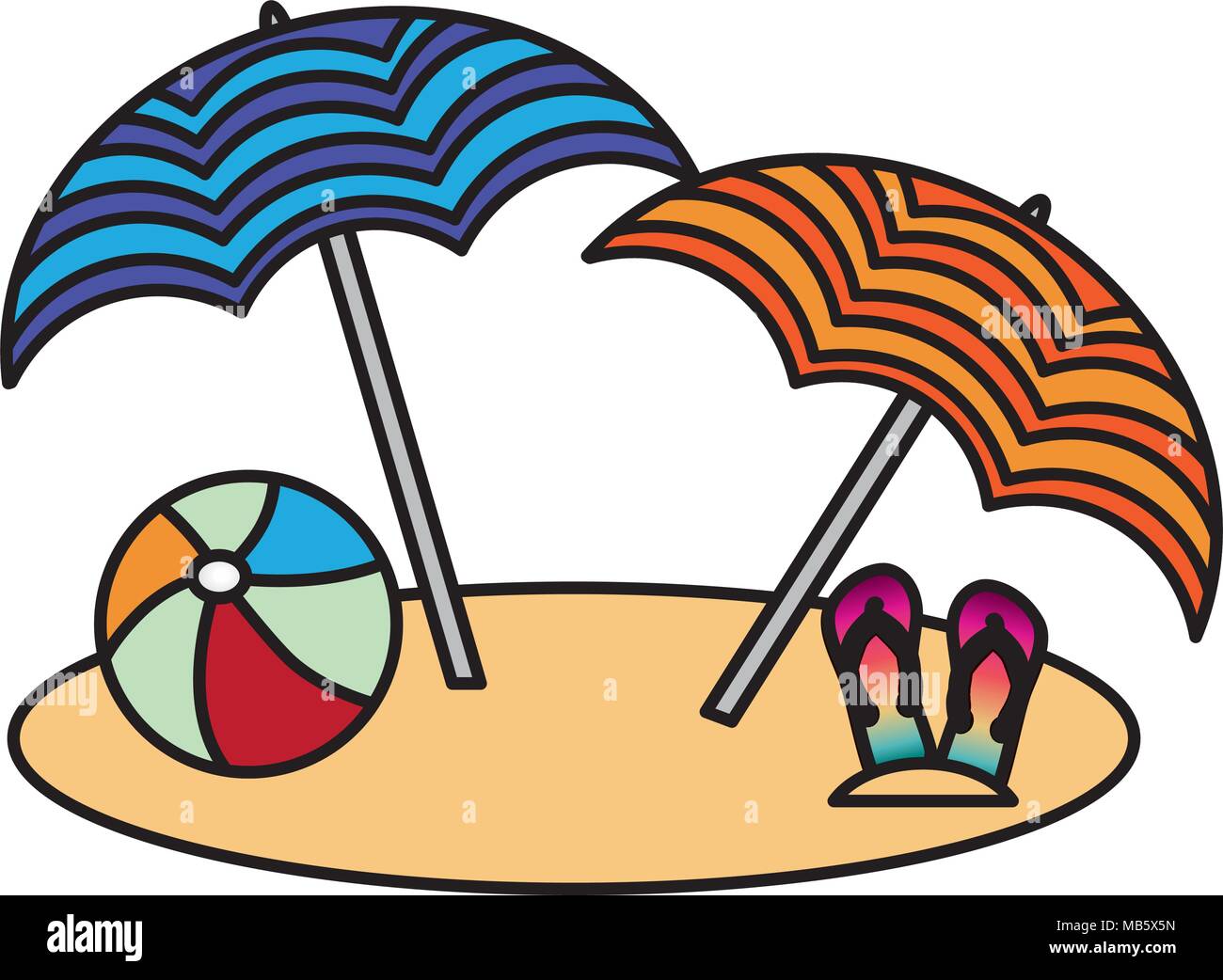 beach two umbrella ball and flip flops Stock Vector Image & Art - Alamy