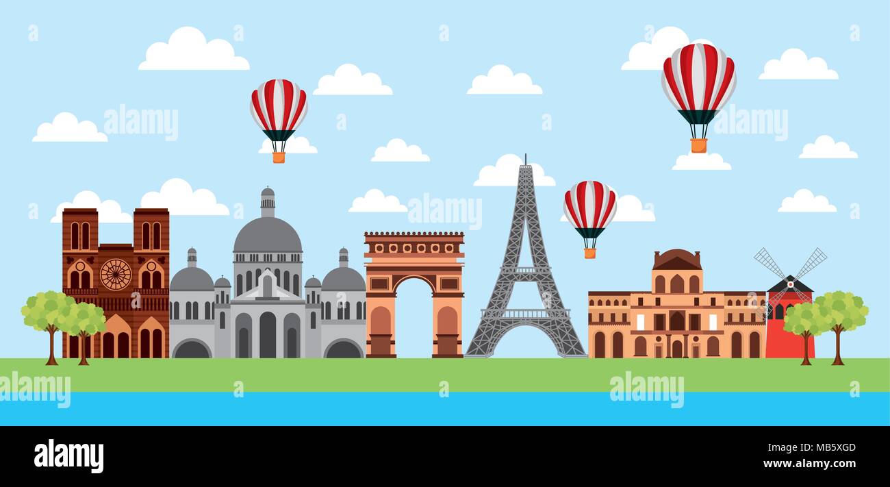 famous monuments france Stock Vector