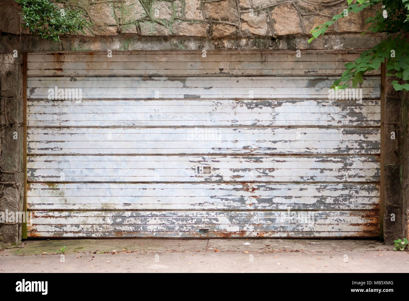 Old garage door with rust and chipped paint Stock Photo Alamy