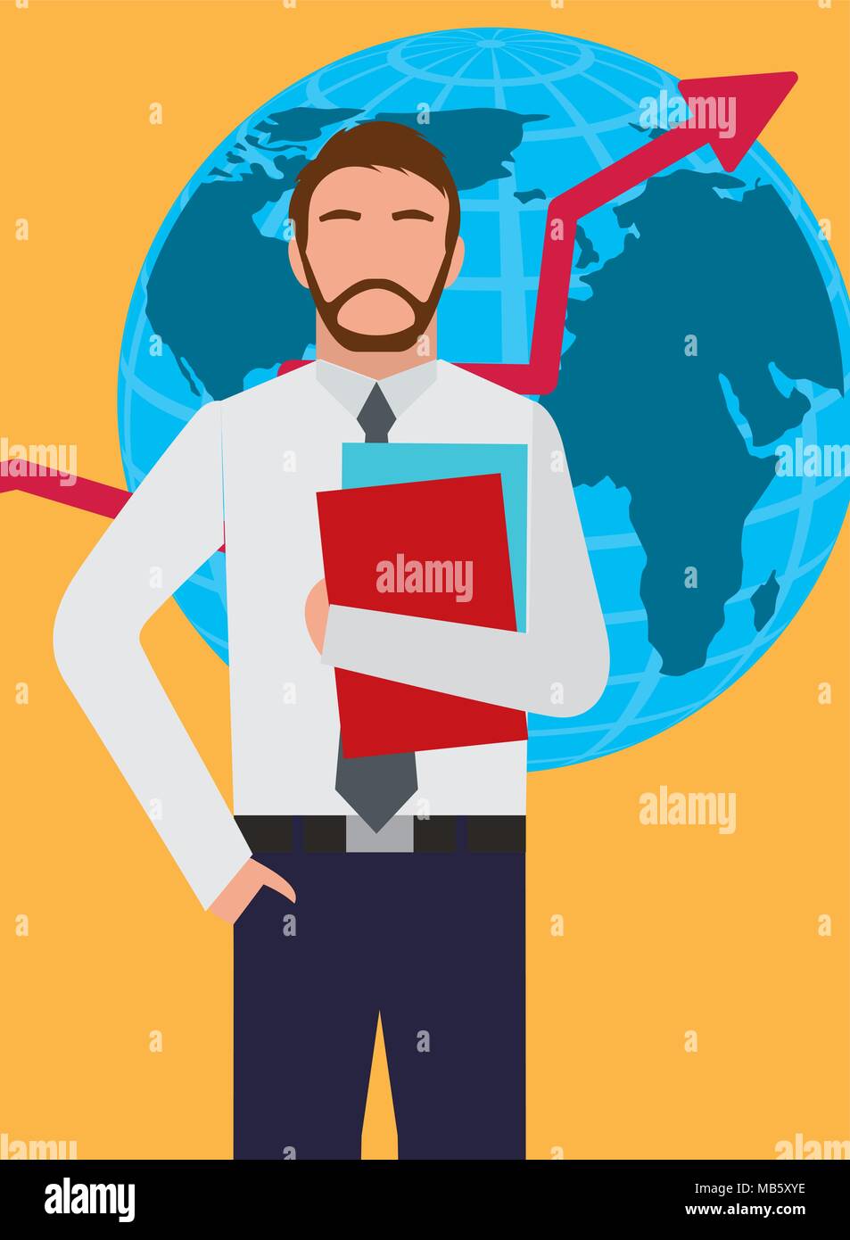 businessman standing with globe map and growth arrow Stock Vector Image ...