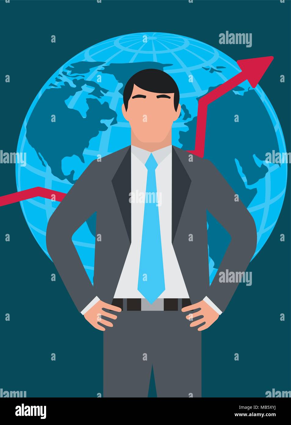 businessman standing with globe map and growth arrow Stock Vector Image ...