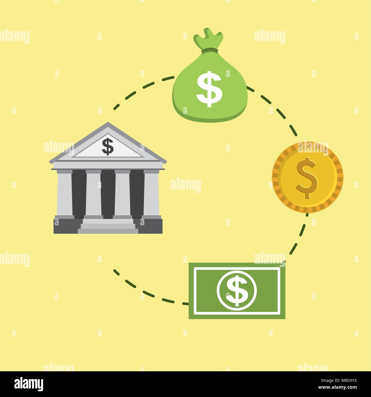 cycle bank money bag banknote coin currency Stock Vector Image & Art ...