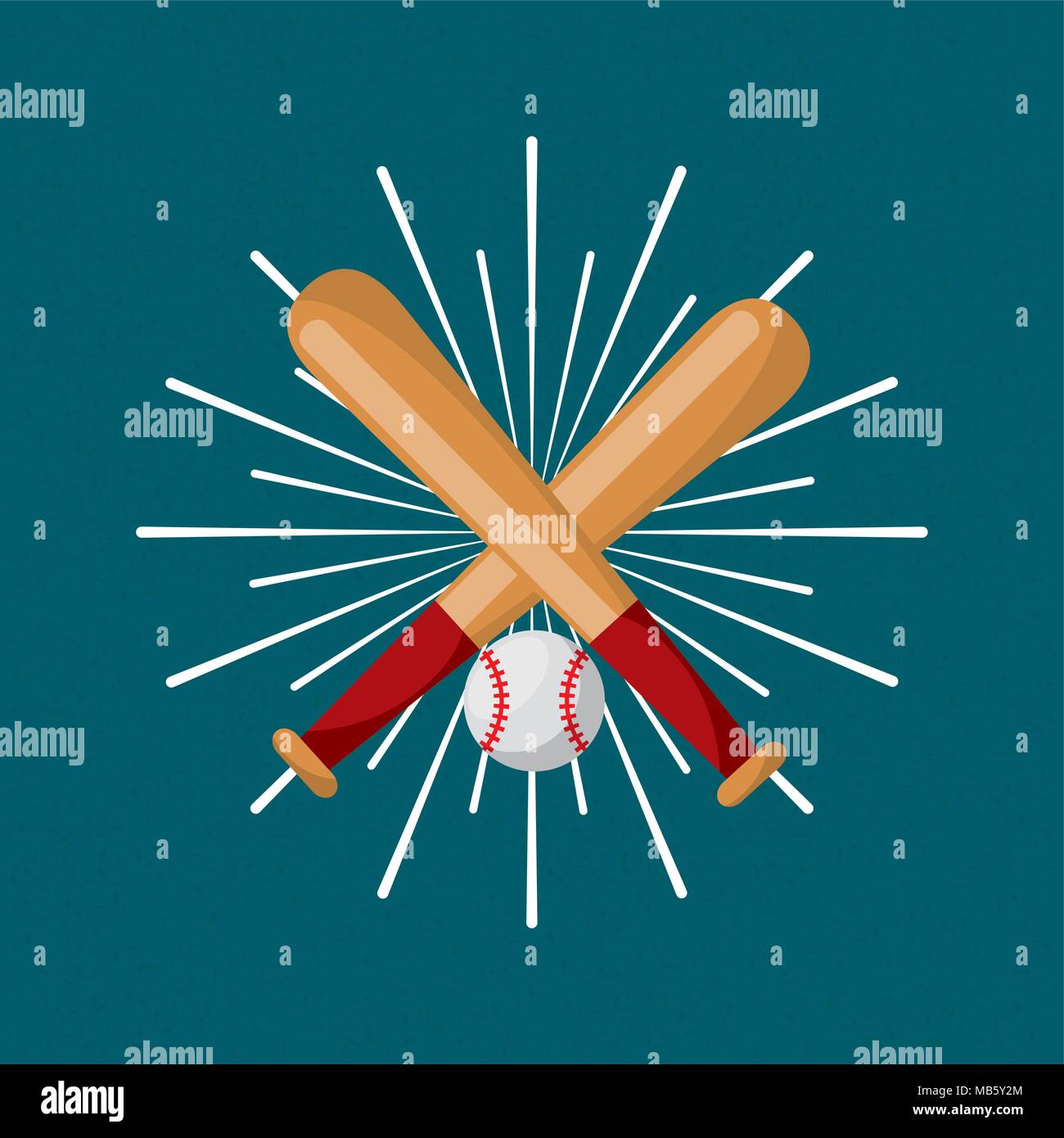 baseball bat and ball sport sunburst color background Stock Vector