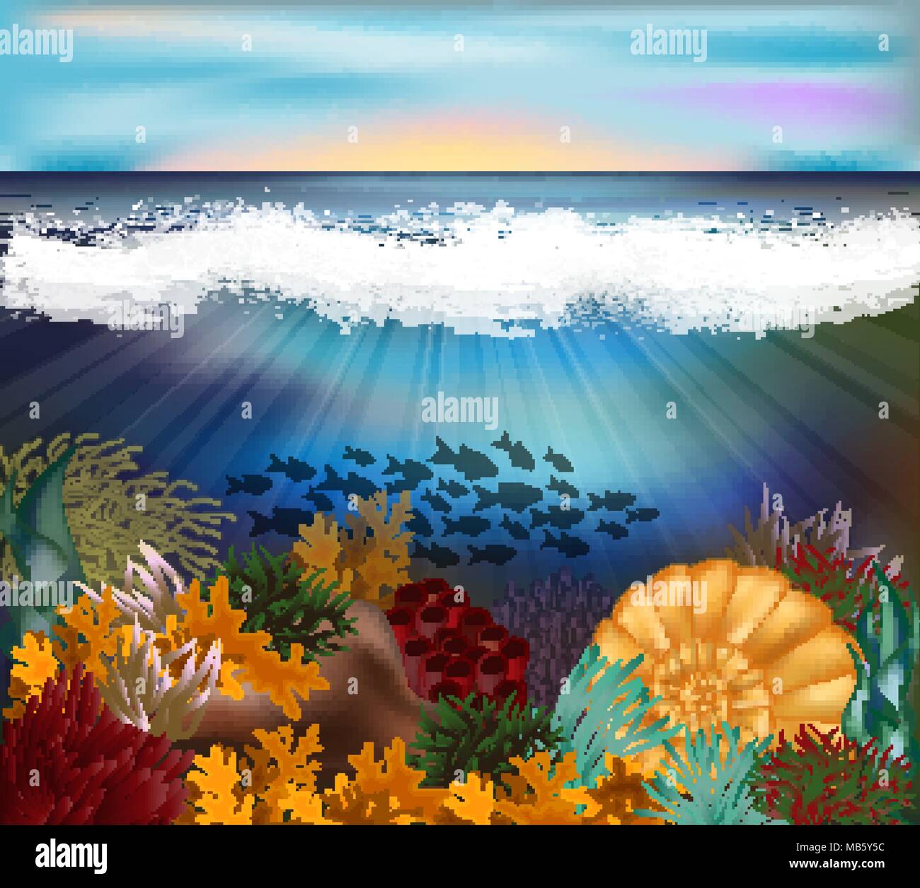 Tropical underwater background with pearl shell , vector illustration ...