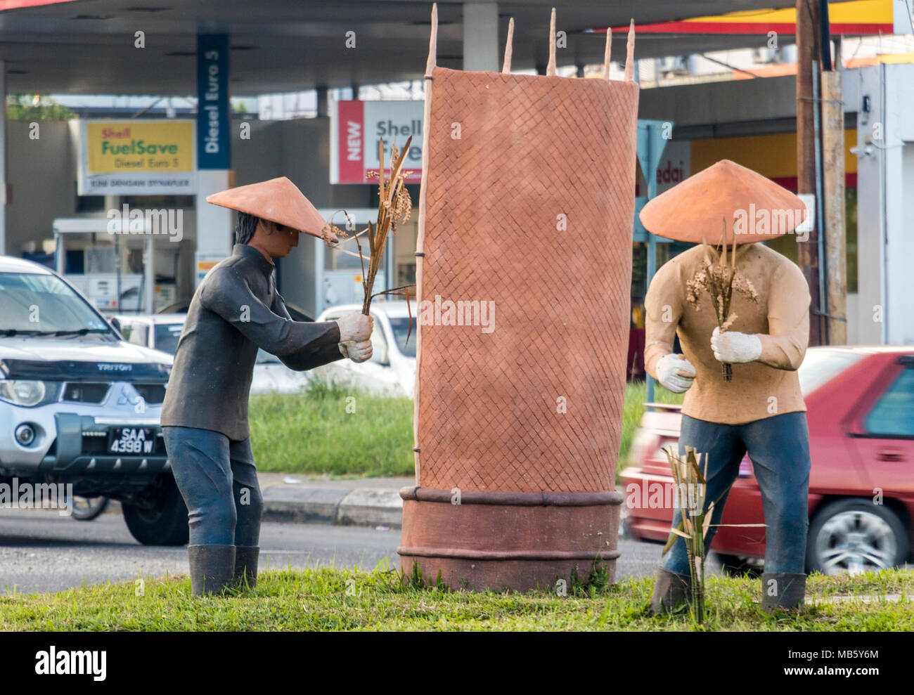 Models of figures in town working in paddy fields Keningau Sabah