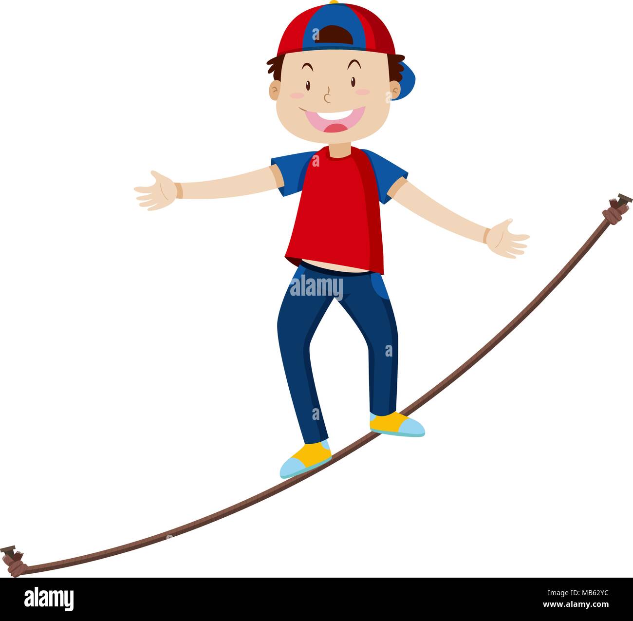 Cartoon drawing man walking tightrope hi-res stock photography and