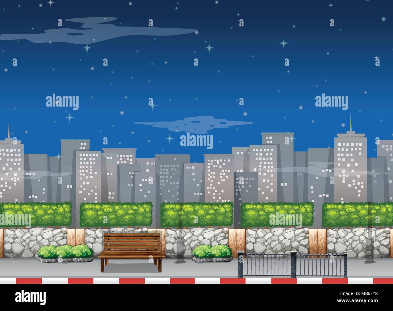 City scene with tall buildings at night illustration Stock Vector Image ...