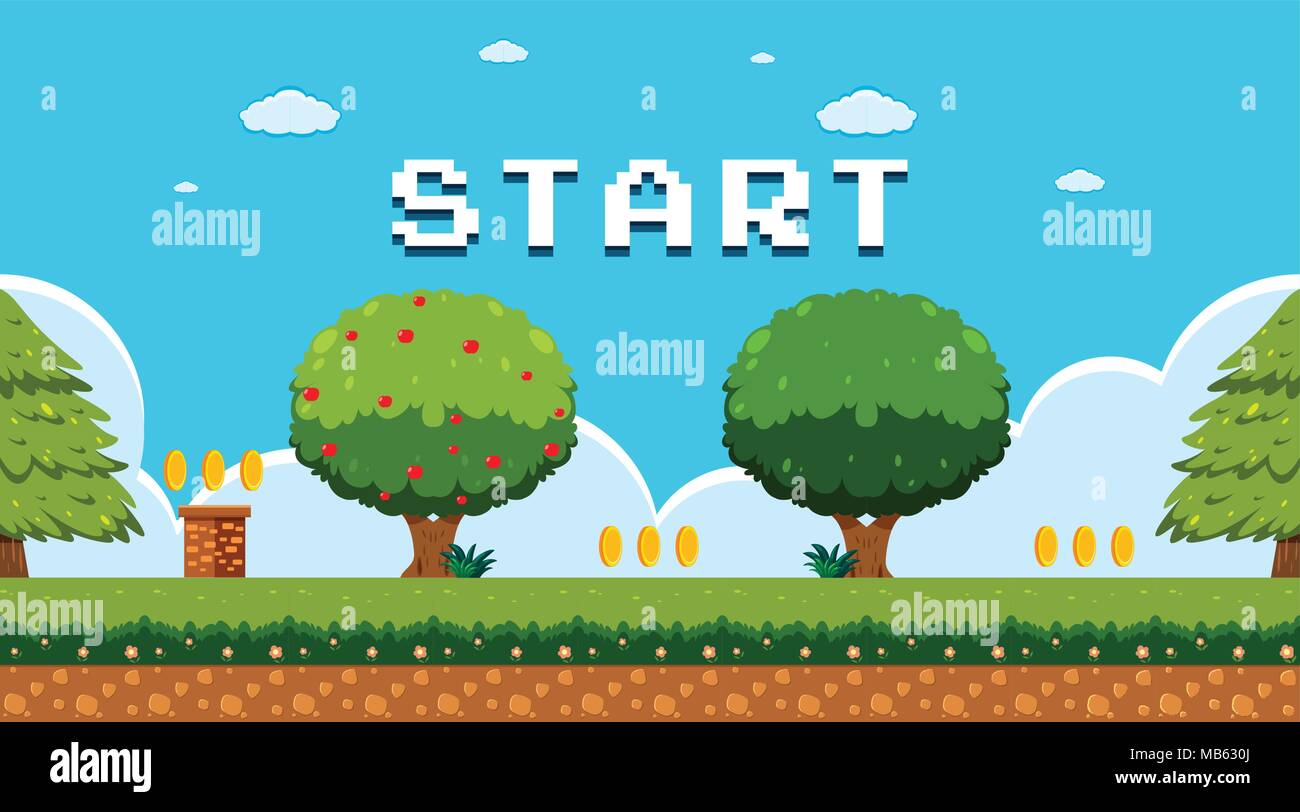 Game Template in Garden Scene illustration Stock Vector