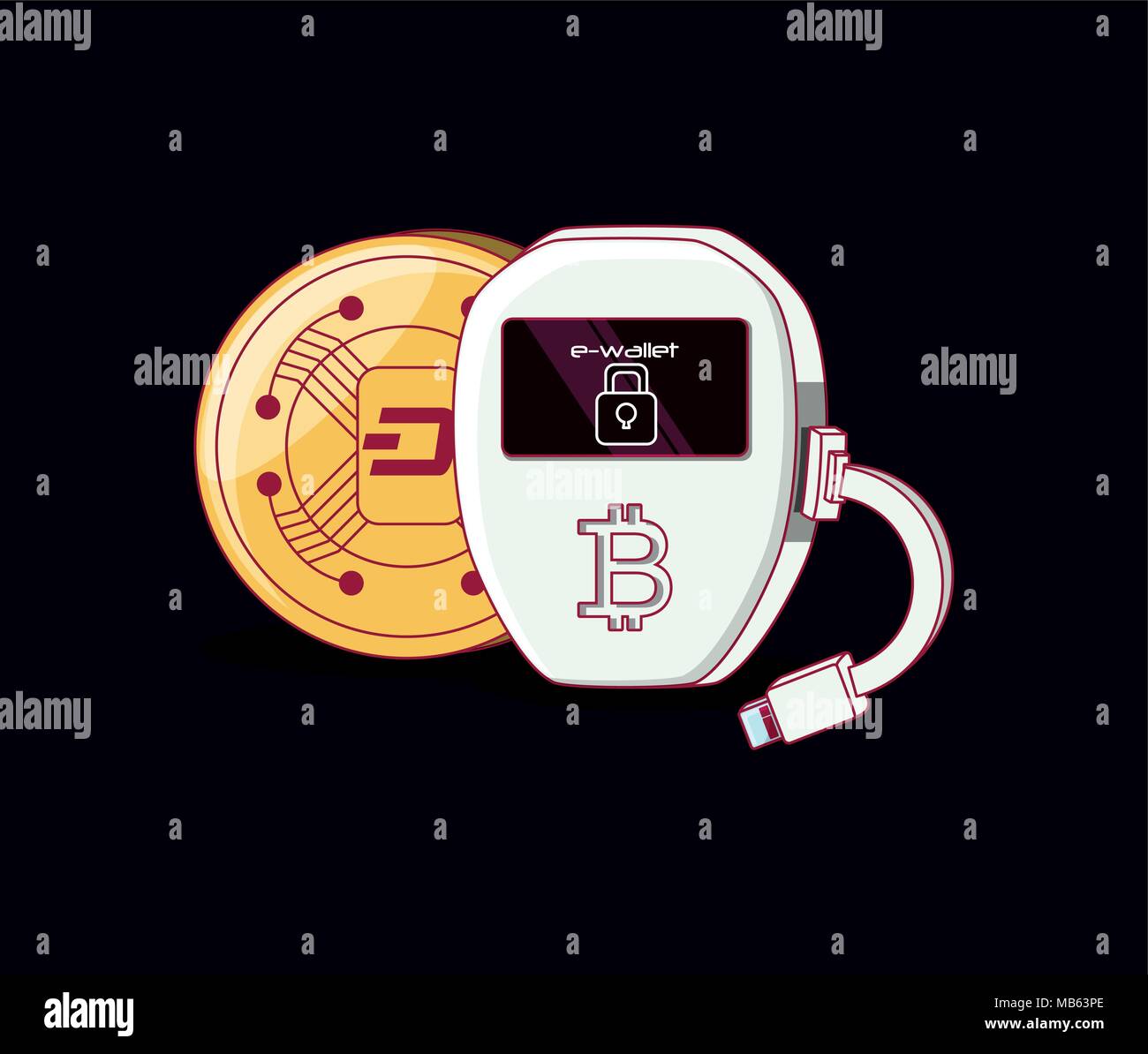blockchain and dash coin over black background, colorful design. vector ...