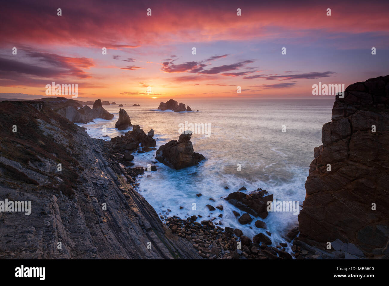 Sunset at Liencres, at Costa Quebrada in Cantabria Stock Photo