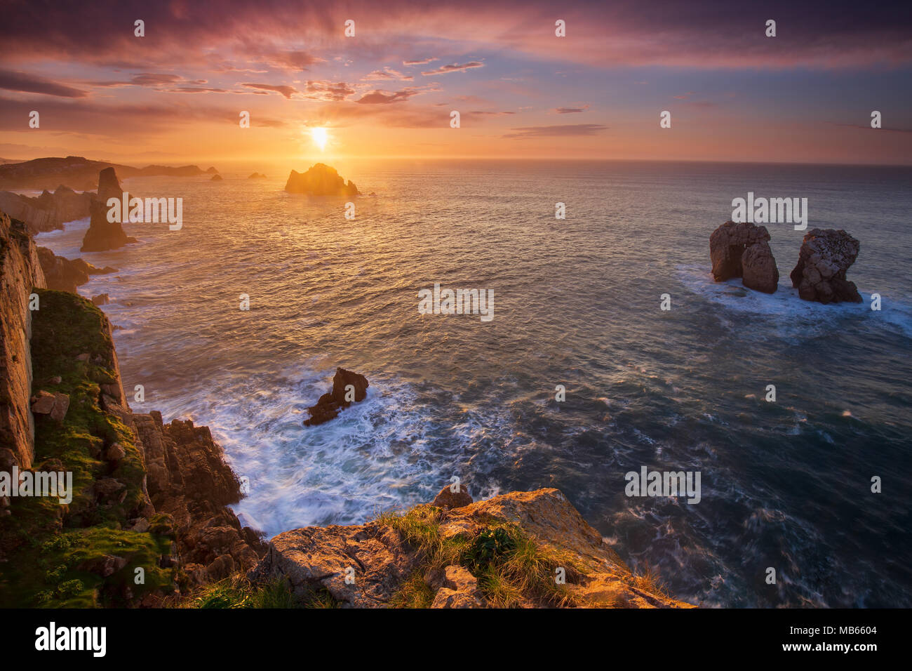 Sunset at Liencres, at Costa Quebrada in Cantabria Stock Photo