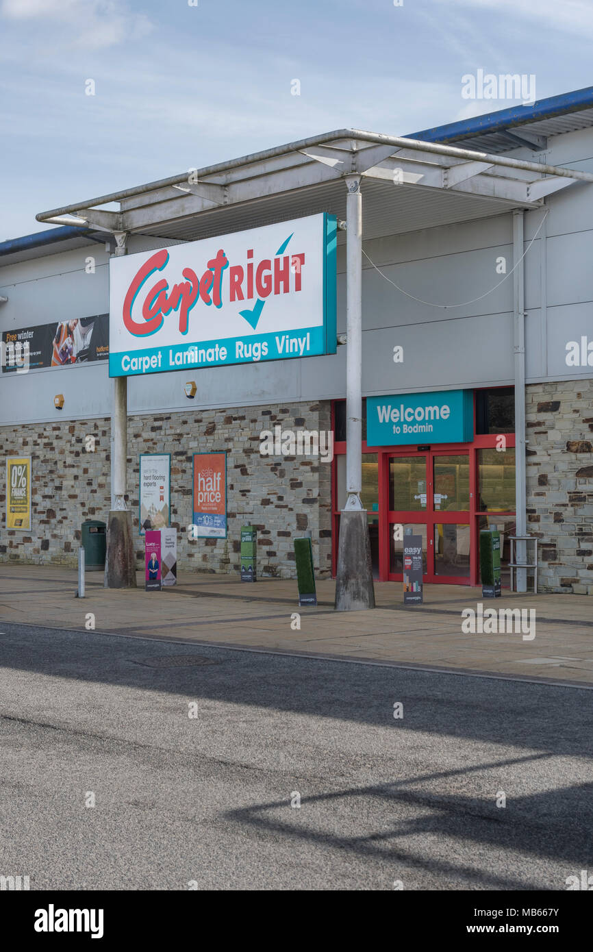 CarpetRight is possibly facing store closures in UK - exterior of Bodmin  Retail Park CarpetRight store before potential closures. Out of town  shopping Stock Photo - Alamy