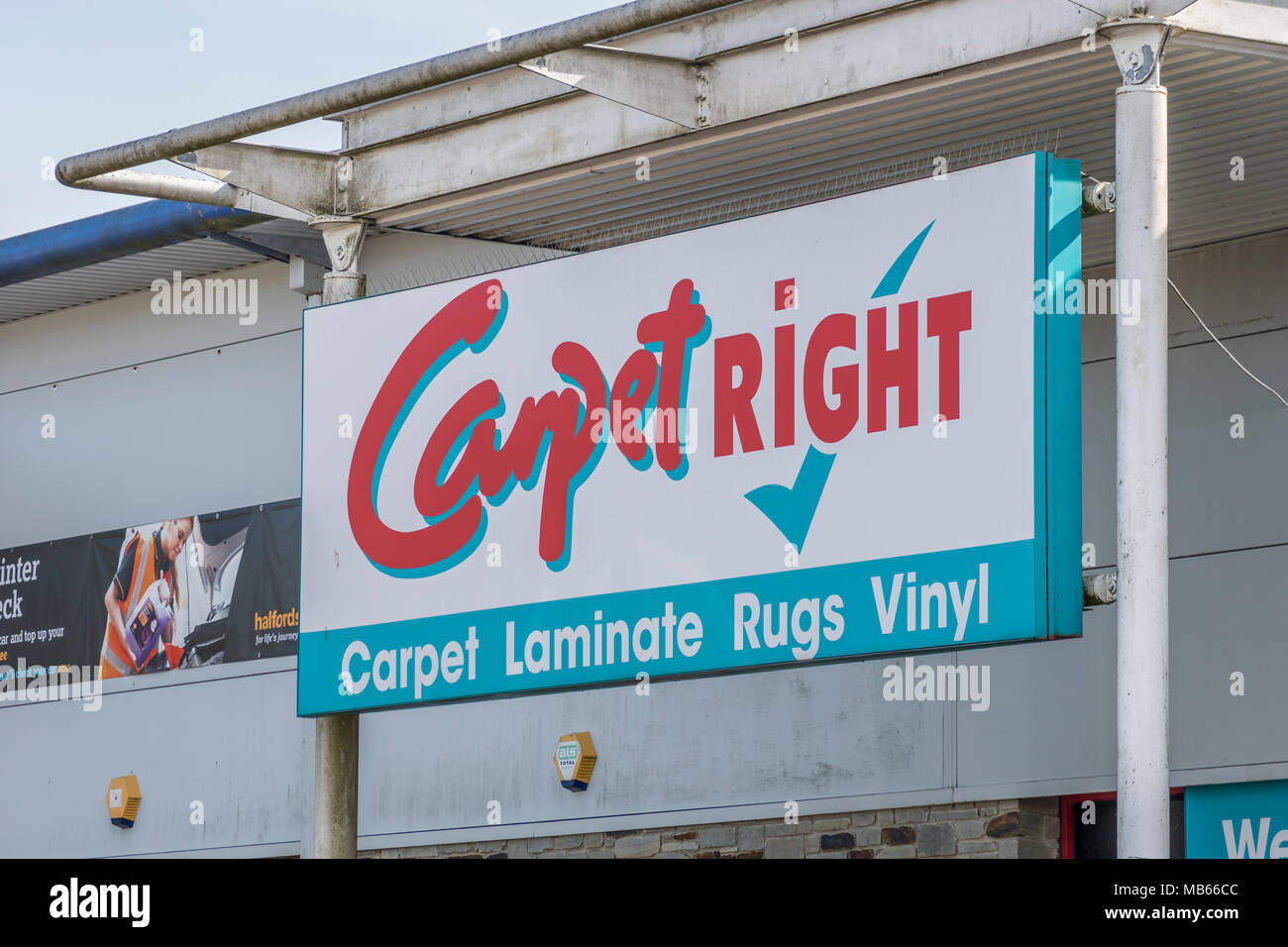 CarpetRight is possibly facing closure of stores in the UK - exterior of Bodmin Retail Park CarpetRight store before potential closures. Stock Photo